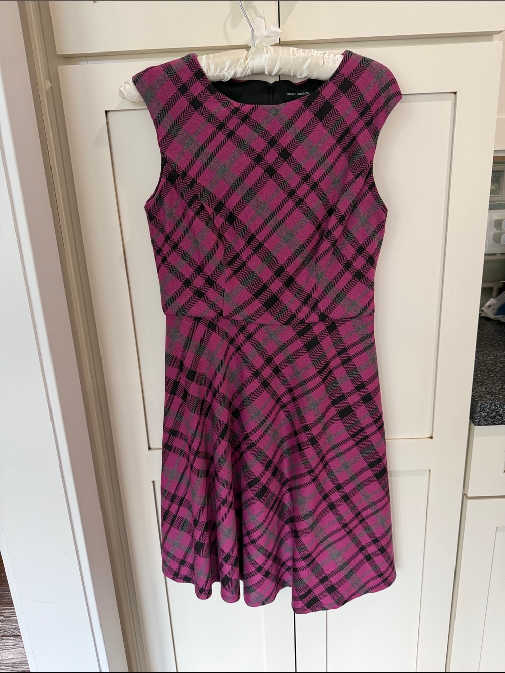 Maggy London Pink and Black Plaid Sleeveless Dress
